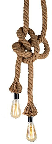 1 pezzi AC 90-240V E27 Canapa Vintage Corda Appesa Luce di Soffitto a Sospensione Lampada Retro Industriale Stile Country Per Ristorante Bar Cafe Senza Lampadina (doppio, Lampadario lunghezza cavo 1M)