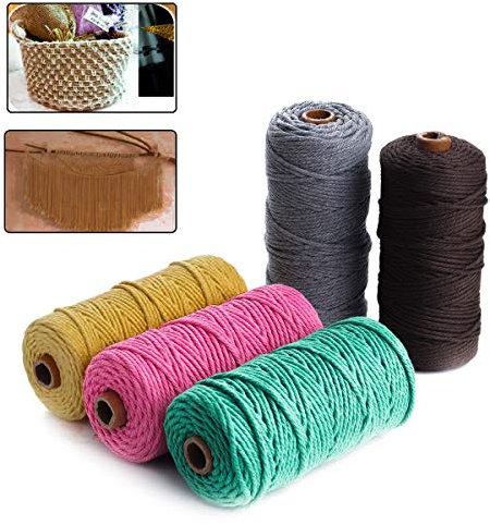 Binwat Macrame Cord Thick Natual Cotton Cord Yarn Macrame Rope Cord Cotton Rope for Wall Hangings, Plant Hangers, DIY Crafts, Home Decorations, Gift Wrapping 3mm x 100m (5 color)