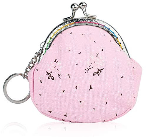 Oyachic Fleur Porte Monnaie Floral Coin Purse Vintage Wallet Portefeuille Fermoir Clic Clac Femme Pièces Pochette en Toile Porte Carte (Rose)