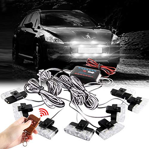 Sidaqi 16 LED lampeggiante bianco con telecomando senza fili Super luminoso strobo griglia luci diurne per auto della polizia SUV ATV 12V