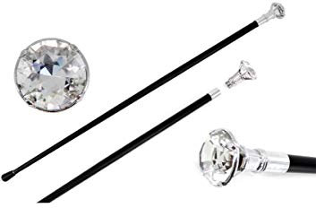 Horror-Shop Schwarzer Gehstock mit Diamantknauf aus Glas 93 cm