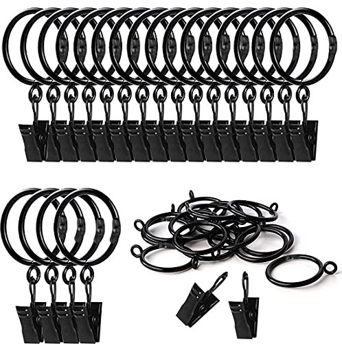 Vorhangringe mit clips - Gardinenstangenclip-Ringe für Innendurchmesser 50mm Stange, 20er-Set schwarz, geeignet für Duschvorhang, Fenstervorhang, Café