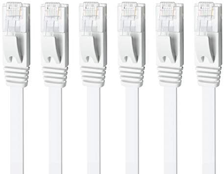 Yauhody Cavo Ethernet Cat 6 2m 6pezzi, RJ45 Cavo di Rete Piatto 1000 Mbit/s Alta Velocità Gigabit Internet Cavo Lan per Modem, Router, TV, PC, PS5, Switch (Bianco)