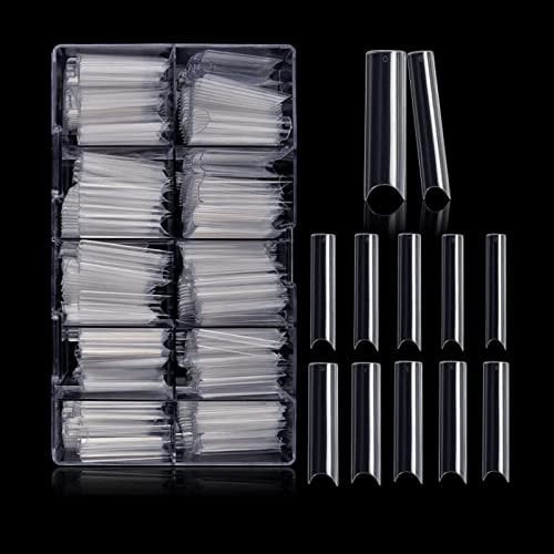 Kalolary 500PCS Faux Ongles Français Transparents, Conseils pour les ongles longs en C Extra Longs Faux Ongle Full Cover Faux Ongles Ballerine Pour la Conception D'ongles de Bricolage