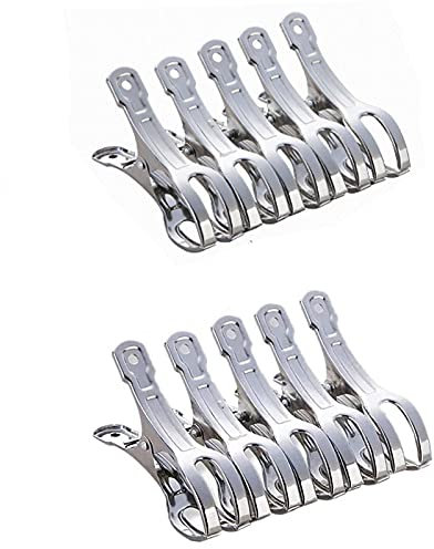 10PCS Clips Toalla Playa Grandes, Grandes Playa Toalla Clips Pinzas de Acero Inoxidable Fuerte, Durable Clips, para Toallas, Ropa, Alfombras, Cortinas (Acero Inoxidable)