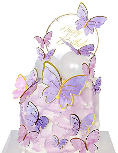 Yitla Happy Birthday Tortendeko-Fee Schmetterling Cake Topper Set Tortendeko Geburtstag Mädchen Kuchen Deko Cake Topper Happy Birthday (B)