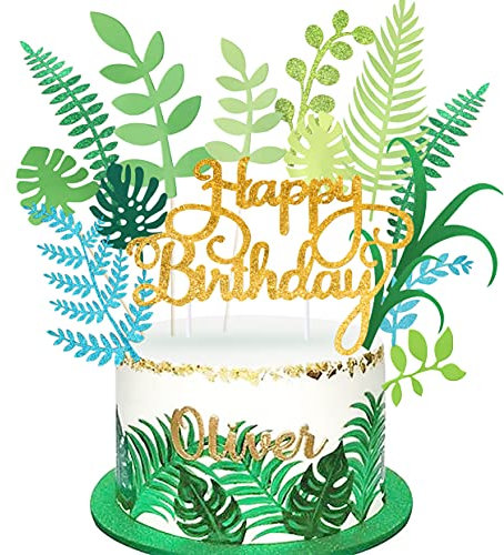 Regendeko Happy Birthday Grünes Blatt Torten deko Pflanzenthema Dschungel Tortendeko Kuchendekoration Cake Toppers Geburtstagskuchen Deko