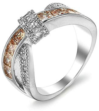 Banemi Ring Damen Personalisiert, Wedding Rings Versilberter Champagner Zirkonia Quadratische Form Damen Hochzeitsband Größe 65 (20.7)