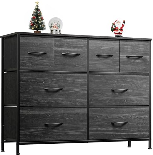 WLIVE Dresser for Bedroom with 8 Drawers, Wide Fabric Dresser for Storage and Organization, Bedroom Dressers, Chest of Drawers for Living Room, Closet, Hallway, Charcoal Black Wood Grain Print