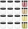 LOLYSIC Lot de 16 bocaux de conservation en plastique avec couvercles, transparents, ronds, 500 ml, avec couvercle noir, hermétique, à visser, pour cuisine, garde-manger, bonbons, épices