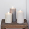 Lights4fun Set of 3 TruGlow® Neutral Grey Ribbed Battery Operated LED Flameless Pillar Candles Real Wax with Timer