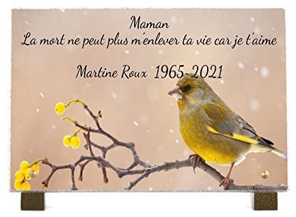 PHENIX | Plaque Funéraire Nature, Plaque Funéraire Oiseaux Personnalisable en Pierre (30x20 cm) - Plaque mortuaire - Texte 100% Personnalisable - Résistante aux Intempéries - Oiseau & Fleurs