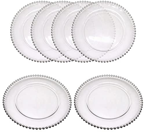 WedDecor 6pcs Silver Beaded Glass Charger Plate – Perfect for Home, Weddings, Parties & Dining Event Decoration
