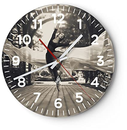 Modern Wanduhr Ballerina Tanz Luft 40x40cm Rund Groß Wand Uhr Glas Analog Zimmeruhren Küche Büro Wohnzimmer Glasuhr Wall Clock Dekoration Design Wanddekoration Küchenuhr C4AR40x40-4945