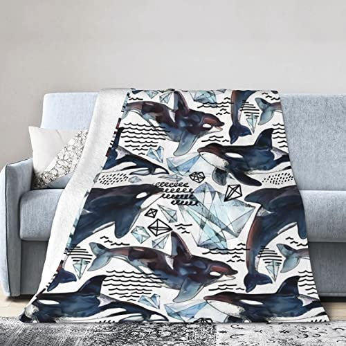 Deep Sea Orca Weiche Mikro-Flanell-Decke, Überwurf, warm, gemütlich, leicht, dekorative Decke für Sofa, Couch, Bett, bedruckte Decke, Geschenke für Kinder, Mädchen, Jungen, Frauen, Männer