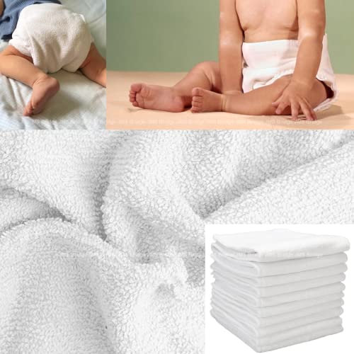 Terry Nappies Towelling for Newborn Babies. 100% Cotton White Burp Towel***Pack of 6*** Diapers, Wipes, Baby Washable Cleaning Cloth, Reusable, High Absorbent, Super Soft