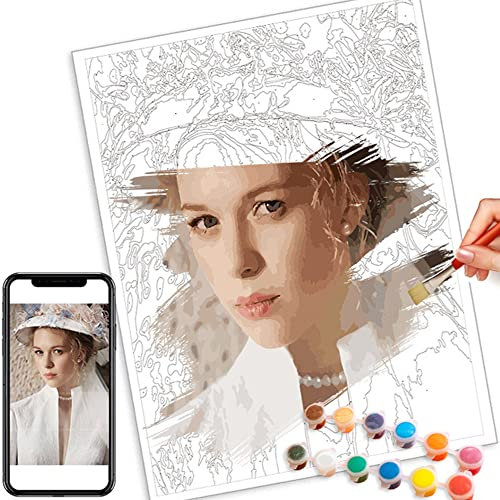 Peinture personnalisée par numéros pour adultes kits de peinture professionnelle pour animaux et portraits, cadeaux de bricolage Faites votre propre photo avec un cadre (16x20 inch/40x50cm)