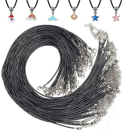 60 PCS Black Necklace Cord, Waxed Necklace Cord String with Lobster Clasp, Adjustable Braided Necklace Rope for Jewelry Making, for Charms Pendants, DIY Bracelet Necklace, Jewelry Making Supplies