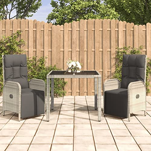 Yolola Sitzgruppe Garten Essgruppe 2 Personen Rattan Gartenmöbel Set mit 2 Gartenstuhl Verstellbar Gartenmöbel Essgruppe Gartengarnitur Rattanmöbel Esstisch Sitzgarnitur Gartentisch Grau#2