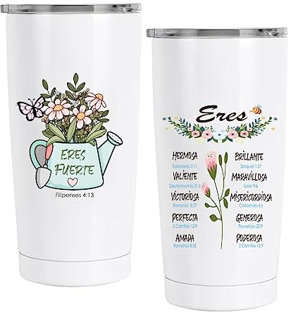 1step2dream Taza Inspiradora de Acero Inoxidable 20oz, Diseño de Flores y Cruz Cristiana, Versículo Bíblico, Tapa Antiderrames, Regalo Espiritual para Mujeres, Taza de Viaje con Mensaje de Fe 