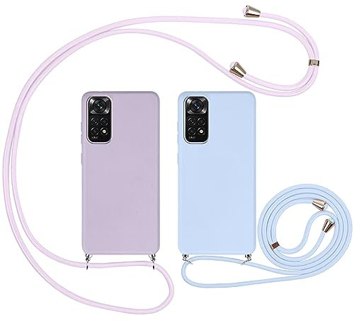 Vauki Coque pour Xiaomi Redmi Note 11/Note 11S avec Cordon [2 Pièce],Etui Silicone Souple Antichoc avec Collier Bandoulière Chaîne Lanière,Anti-Rayures Housse Case pour Redmi Note 11,Violet et Bleu