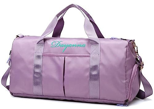 Seesäcke für Reisen, individuell bestickter Name, personalisierte lila Sport-Turnbeutel, individuell gestaltete Tasche mit Trocken- und Nassfach und Schuhfach
