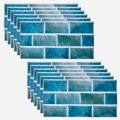 Adesivi per Mattonelle Cucina 12Pzs 30x15 cm Adesivi per Piastrelle Cucina TIMESETL Piastrelle Adesive Muro per Cucina Mattonelle Adesive Cucina Decorativi Adesivi Piastrelle, Blu Pavone