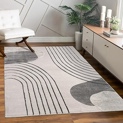 Paco Home Teppich Wohnzimmer Schlafzimmer Moderner Kurzflor glänzendes Palmen-Muster Florales Design Geometrisch Hoch-Tief-Effekt 3D, Grösse:240x340 cm, Farbe:Grau 4