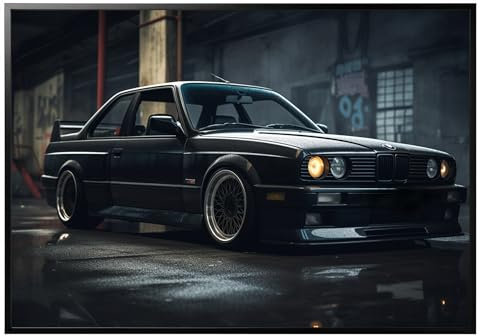 Printonia Leinwand-bild 140x100cm BMW 3 M3 e30 Abstrakt Art Sportwagen Bilder Dekoration Wandbild Kunstdruck Automobil Schwarz Aluminiumrahmen