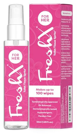 FreshX for HER Toilet Paper Spray | Gynecologically Approved | Feminine pH Intimate Wet Wipe Alternative |Turns Toilet Roll into 100 Flushable Wipes | Better than Gel | Rosewater & Geranium Scent