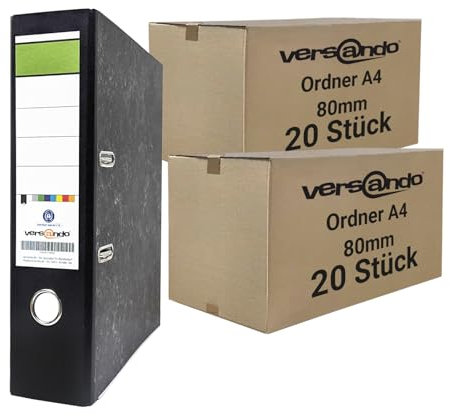 versando 40x breiter Premium Ordner DIN A4 Rücken 8cm Aktenordner Ringordner - Blauer Engel zertifiziert - schwarz (2 Karton)