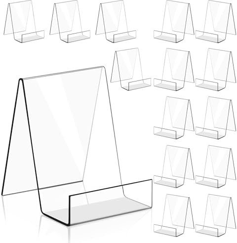 Lighterday 15Pcs Acrylic Display Stand Clear Book Stand Book Holder Plate Stand for Displaying Recipe Card Book Crafts Photos Magazine (15 Pcs & S)