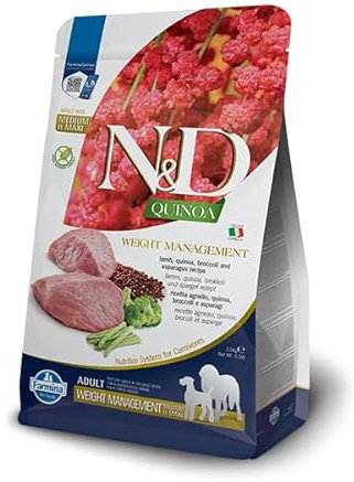 Farmina, N&D Quinoa Weight Management, Agnello, Broccoli e Asparagi, Cane Adult Medium/Maxi, 7kg