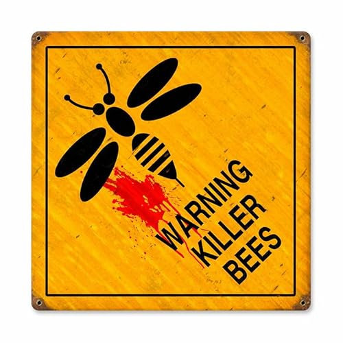 Geroclonup Metallschild Killer Bees, Vintage-Poster, Blechschild, Hausbar, Garage, Wandkunst, Dekoration, 20,3 x 20,3 cm