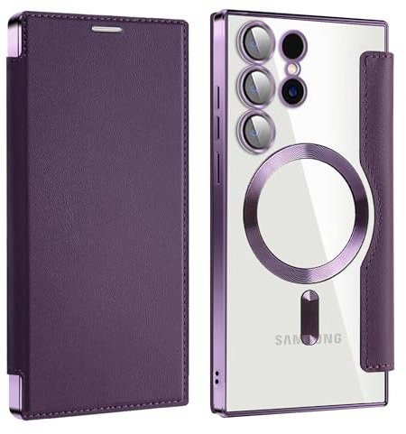 Bakicey Hülle für Samsung Galaxy S24 Ultra Klapphülle Magnetische Hülle, Kartenfach PU Leder Anti-Kratzer Handyhülle mit RFID-Sperre Schutzhülle Flip Case für Samsung Galaxy S24 Ultra, DunkelViolett
