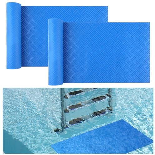2 Rollen Poolunterlage,90x23CM Schützende Poolmatten für Poolleiter,Blau Schwimmleitermatte mit Rutschfester Textur, Pool Schutzmatte für Schritte,Treppen,Leitern