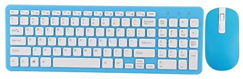 Set aus Tastatur und Maus, kabellos, elegant und einfach, ergonomisches Design, 3 Geschwindigkeiten, Mikro-Empfänger für Bürospiele (blaues kabelloses Kostüm)
