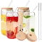 BELICOO 4 Stück Cocktailgläser Gläser Set, 500ml/17oz Glas mit Deckel und Strohhalm, Kaffeetasse, Trinkgläser in Dosenform, Iced Coffee Glas, Cocktails