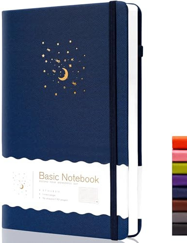 CAGIE Journal Notizbuch A5 Liniert 196 Seiten (98 Blatt) Hardcover Notizbücher Bullet Journal für Erwachsene, mit Elastisches Verschlussband, Blau