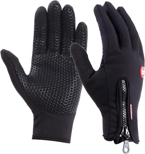UPhitnis Freizeit Fahrradhandschuhe Herren Winter - Touchscreen Fahrrad Handschuhe Damen mit Dünne Gefüttert - Winterhandschuhe für Männer Frau Wasserdicht & Winddichte (Dunkelschwarz, L)