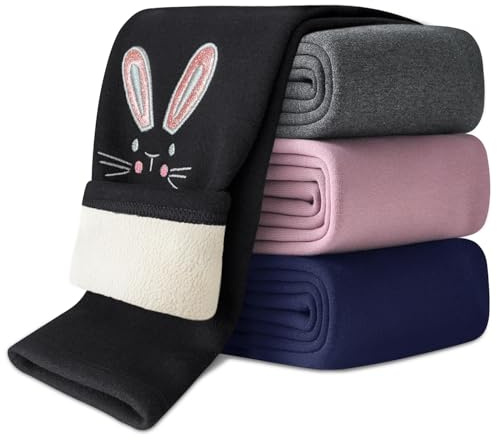 Domee Leggings Chaud Polaire Pantalon Hiver Thermique Coton Fille Broderie de Lapin Noir 6-7 Ans (Taille du Fabricant 120)