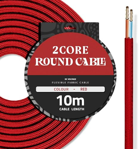 DC VOLTAGE 10M Red Vintage 2 Core Round Cable Fabric Cloth Covered Electrical Wire, 32.8FT 2 Conductors 18 Gauge textile electric cable Wire coated colored vintage for Lighting DIY Project