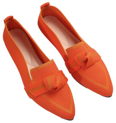 SFSSWSRYDF Women Lightweight Dressy Shoes Slip On Knitted Flat Shoes Pointed Toe Ballet Flats,Orange,5.5 UK