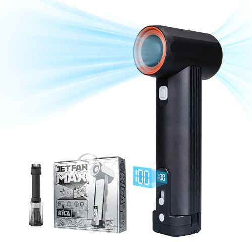 KiCA JETFAN MAX - Soffiatore d'aria senza fili e aspirapolvere con batteria e caricabatterie rimovibili da 4000 mAh* 6S, motore brushless leggero, fino a 331 km/h e 11 m³/min, modalità 1-100 velocità,