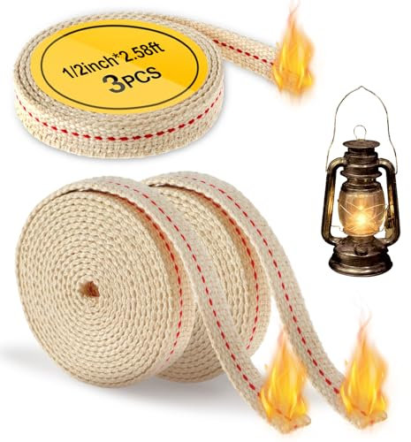 CIATBYYJ 3 Roll 2m Docht für Öllampen,13mm Flacher Baumwolle Öllampendocht,Docht für Petroleumlampen,Lampendocht,Gartenfackel Ersatzdocht(6m*1.3cm)