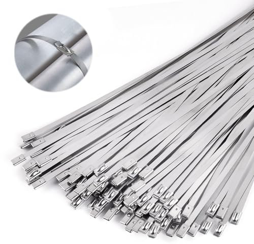 Bridas Metalicas, 100 Piezas Bridas de Acero Inoxidable 300 mm x 4.6 mm Multiusos Para Fijación de Tuberías Reparación de Cercas y Atado de Cables electricista, mecánico