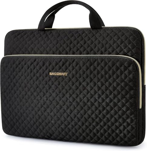 bagsmart Laptop Sleeve Carrying Case with Pocket, Computer Protective Cover for MacBook Air 2025 ASUS Lenovo HP Notebooks (Black, 15.6 Inch - Handheld)