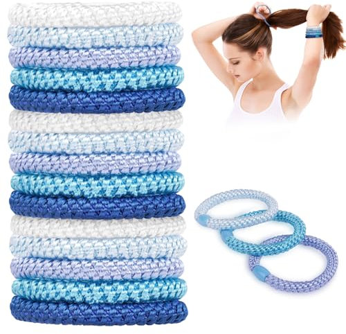 AUAUY 15 Stück Elastische Haargummis, Elastisch Zopfgummi, Geflochtener Keine Pull oder Beschädigung Pferdeschwanz Halter, Stylisch Elastisch Haarbänder für Damen und Mädchen (Blaue Serie)