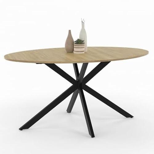 IDMarket - Esstisch oval Alix 8 Personen Fuß Spinne Holz und schwarz 150 cm