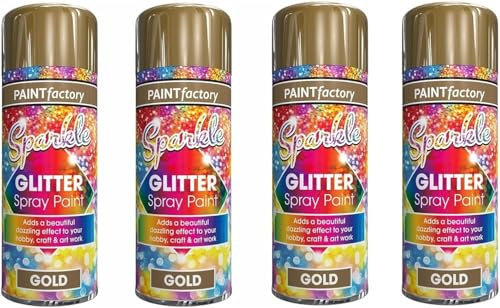 MIXEL Gold Glitter Spray Paint, Sparkle Effect, Non-Cracking, Quick Drying, Vibrant Colour, Easy To Use, Durable And Long Lasting, Ideal Use For Decoration, Interior And Exterior, 200ml (4Pcs)